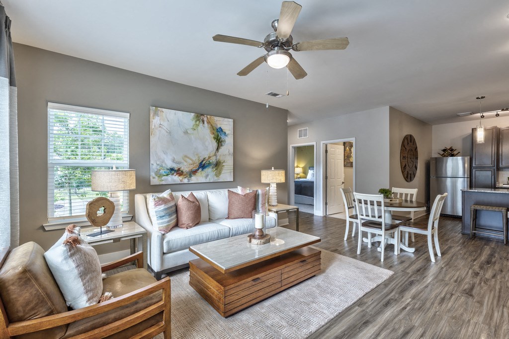 a living room with a couch and a coffee table