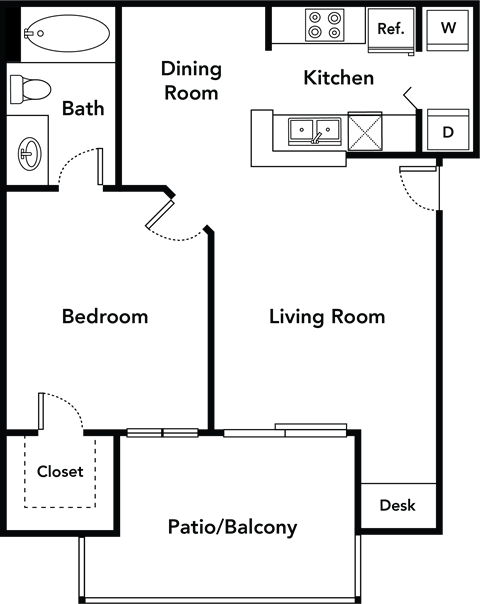 Aspen one bedroom floorplan