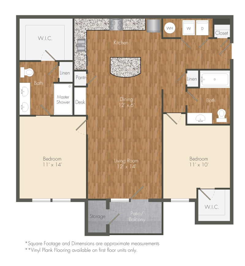 2 bed 2 bathroom floorplan