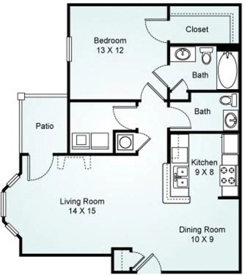 1 Bedroom 1 Bathroom Floor Plan