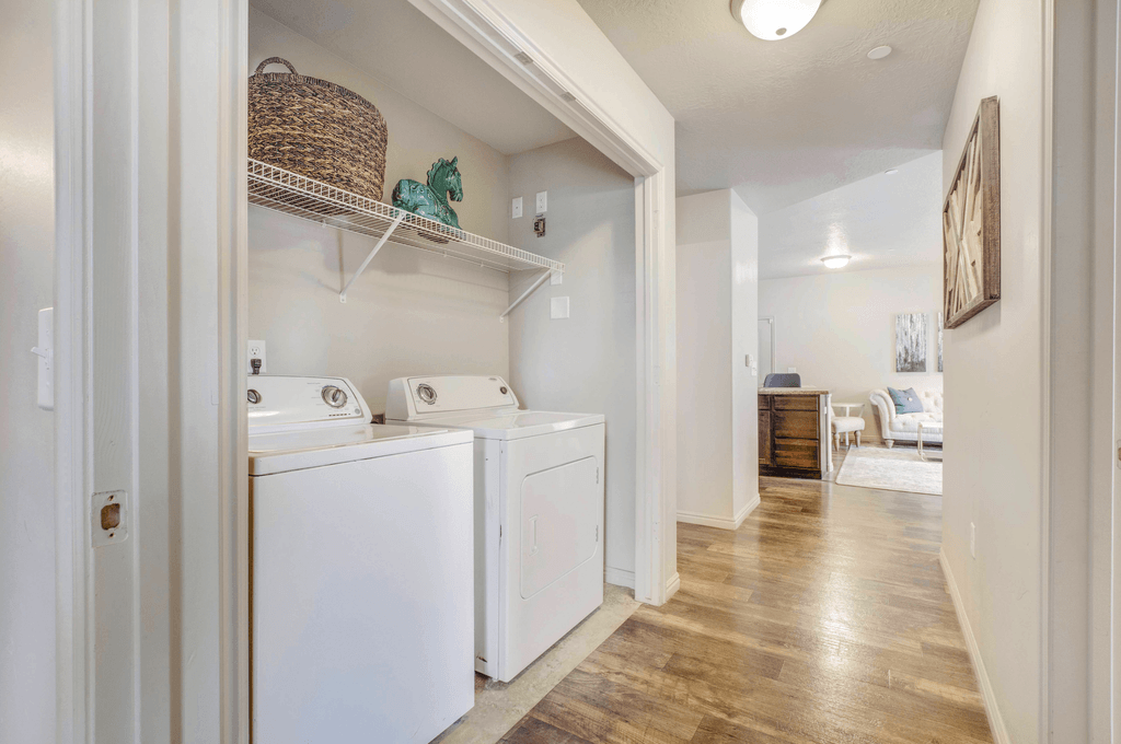 a washer and dryer in a laundry closet