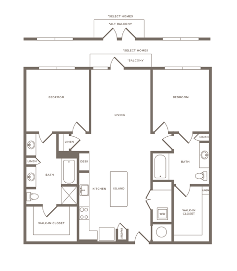 Two Bedroom Two Bathroom Floorplan 1224