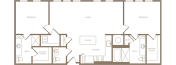 Two Bedroom Two and a half Bathroom Floorplan 1196