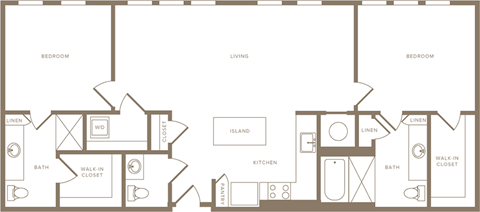 Two Bedroom Two and a half Bathroom Floorplan 1196