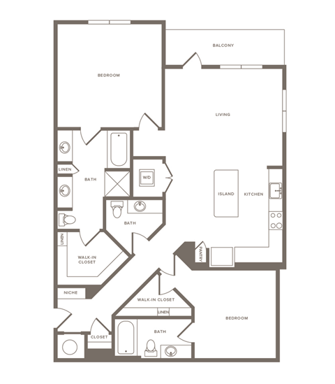 Two Bedroom Two Bathroom Floorplan 1340