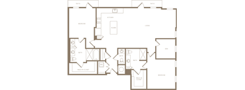 Two Bedroom Two and a half Bathroom Floorplan 1550