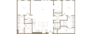 Two Bedroom Two and a half Bathroom Floorplan 1555