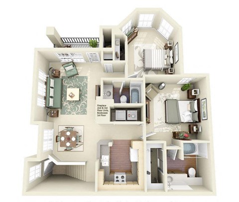 2 bedroom 2 bathroom floorplan