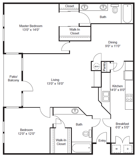 2 bed 2 bathroom floorplan