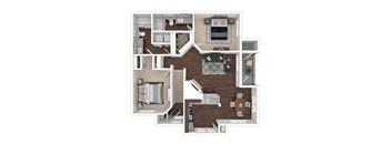 A detailed 3D floor plan of a house showing all rooms and their layouts.