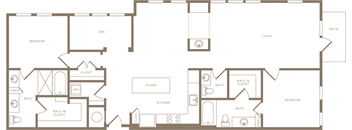 Two Bedroom Two and a half Bathroom Floorplan 1589
