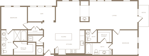 Two Bedroom Two and a half Bathroom Floorplan 1589