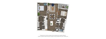 A floor plan of a small apartment with a kitchen, living room, and bathroom.
