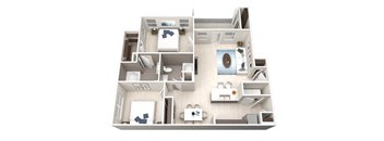 Two Bedroom Two Bathroom Floorplan 986