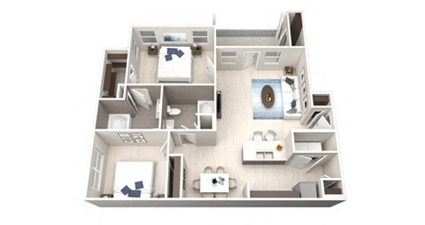 Two Bedroom Two Bathroom Floorplan 986