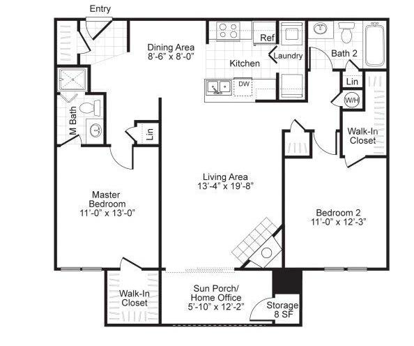 Woodlyn on the Green| B2 Floor Plan at Woodlyn on the Green Apartment Homes, North Carolina, 27513