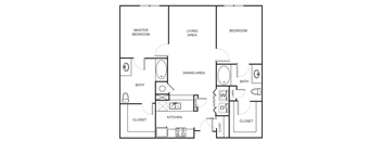 2 Bedroom 2 Bathroom Floor Plan B2A