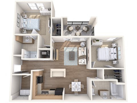 2 Bedroom 2 Bathroom Floor Plan 1061 Square feet