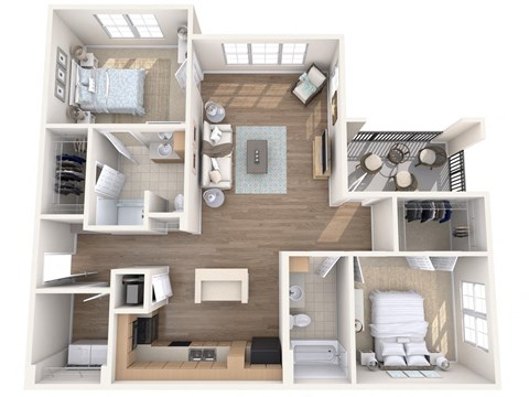 2 Bedroom 2 Bathroom Floor Plan 1153 Square feet