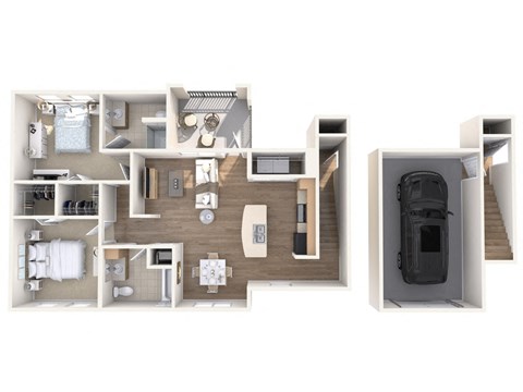 2 Bedroom 2 Bathroom Floor Plan 1057 Square feet