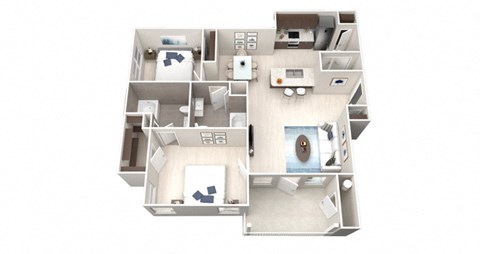 Two Bedroom Two Bathroom Floorplan 1050