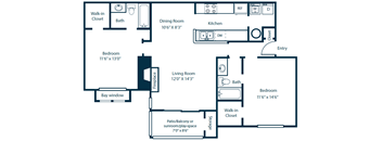 Southpark Commons B5 Floor Plan 2 Bedroom 2 Bath at Southpark Commons Apartment Homes, Charlotte