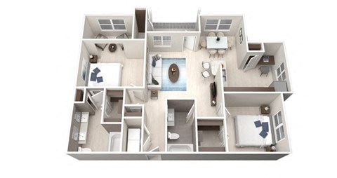 Two Bedroom Two Bathroom Floorplan 1136