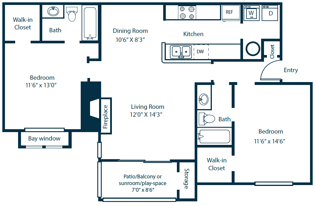 Southpark Commons B7 Floor Plan 2 Bedroom 2 Bath at Southpark Commons Apartment Homes, North Carolina