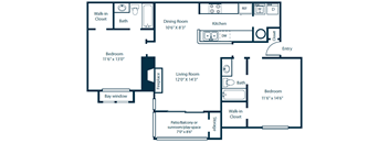 Southpark Commons B7 Floor Plan 2 Bedroom 2 Bath at Southpark Commons Apartment Homes, Charlotte