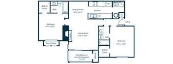 Southpark Commons B8 Floor Plan 2 Bedroom 2 Bath at Southpark Commons Apartment Homes, North Carolina, 28210
