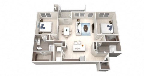 Two Bedroom Two Bathroom Floorplan 1180