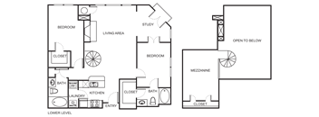 2 Bedroom 2 Bathroom and study Floor Plan B9C