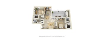 A 3D floor plan of a house with a kitchen, living room, dining room, and bathroom.