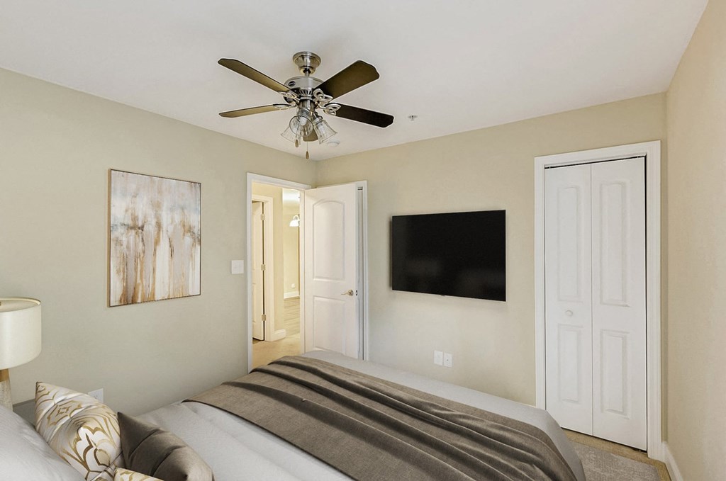 Bedroom With Ceiling Fan at Brandemere Apartment Homes, North Carolina