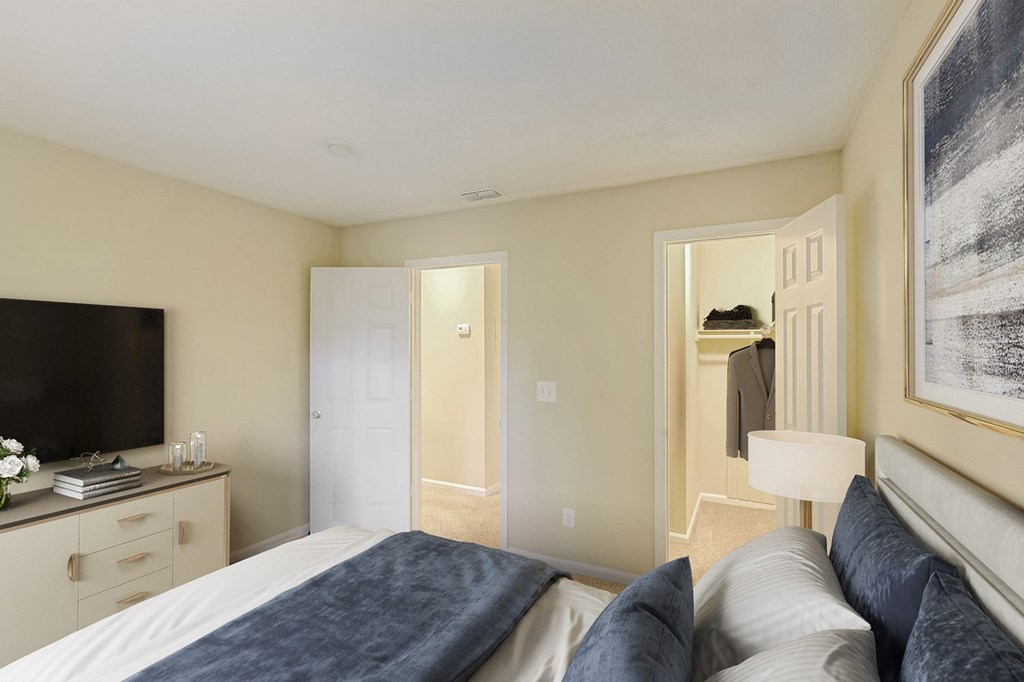 Bedroom With TV at Brandemere Apartment Homes, Winston Salem, NC, 27106