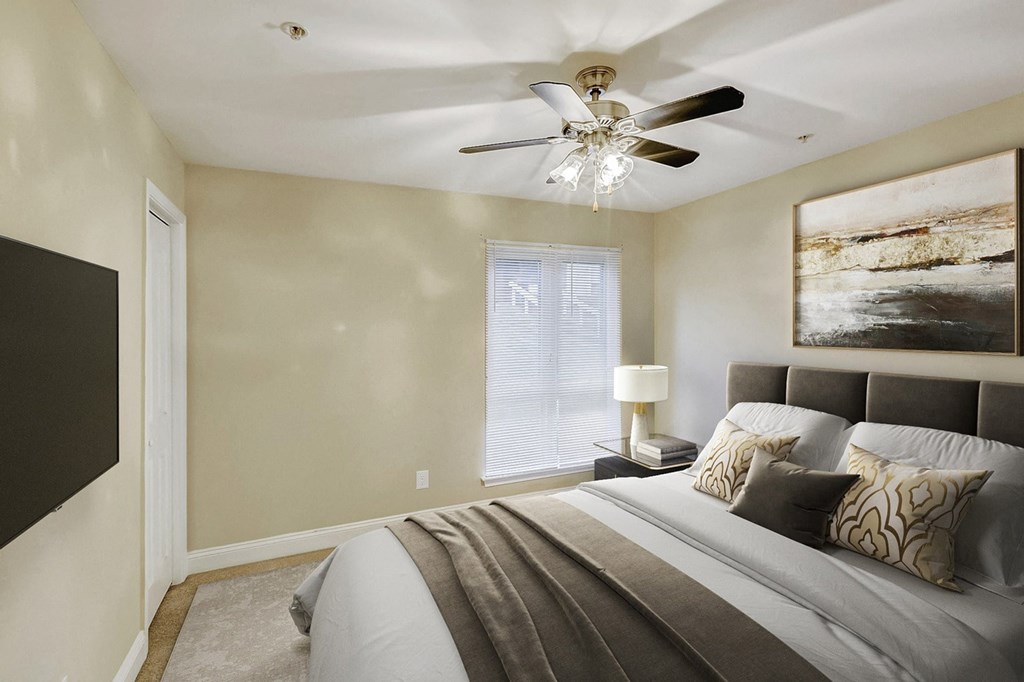 Bedroom With Ceiling Fan at Brandemere Apartment Homes, North Carolina, 27106
