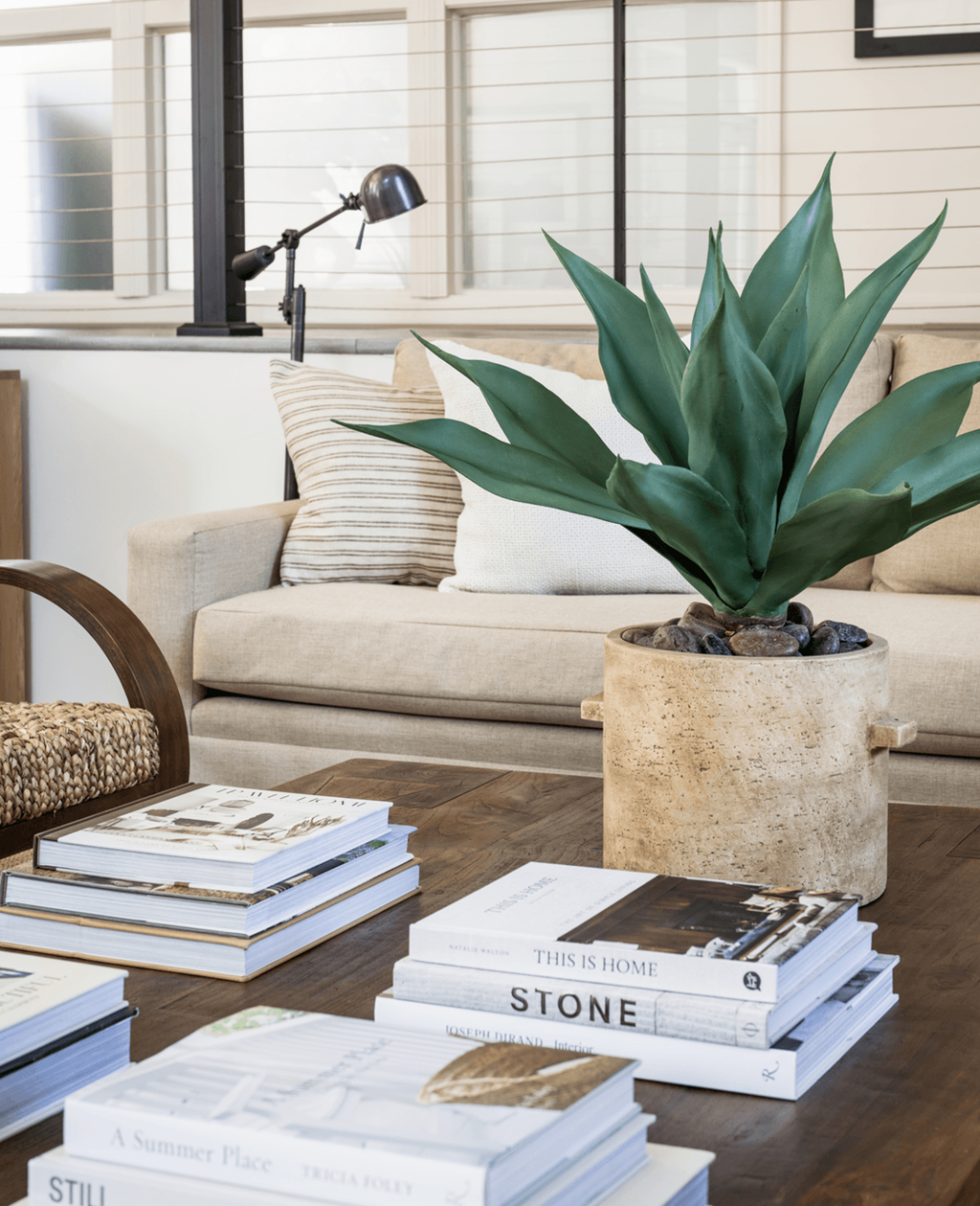 a coffee table filled with books and a plant at Bridges at Mallard Creek Apartment Homes, North Carolina, 28269