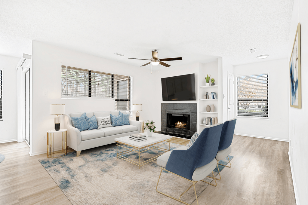 Fireplace Living Area at Bridges at Mallard Creek Apartment Homes, North Carolina, 28269
