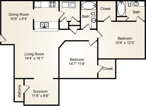 Brighton Sunroom 2b2b floor plan