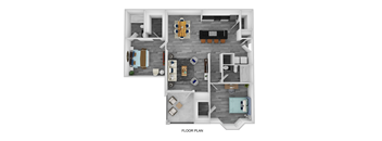 Two bedroom floorplan black and white