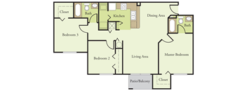 Three Bedroom Two Bathroom Floor Plan