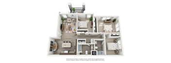 three bedroom two bathroom apartment floorplan