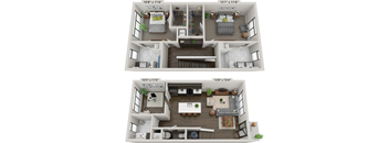 C2 two bedroom townhome with den floorplan