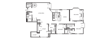 3 Bedroom 2 Bathroom and study Floor Plan C2A