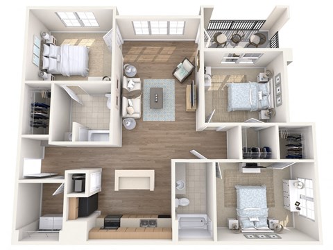 3 Bedroom 2 Bathroom Floor Plan 1261 sqft