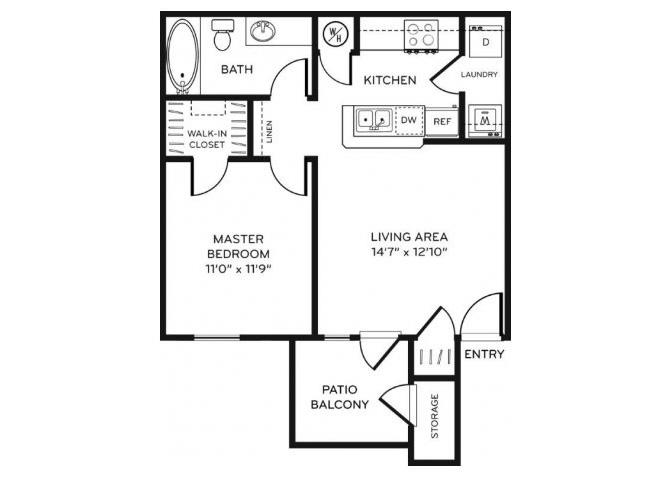 A1 Floor Plan 1 Bedroom 1 Bath