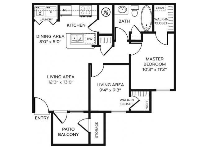 B1 Floor Plan 2 Bedroom 1 Bath