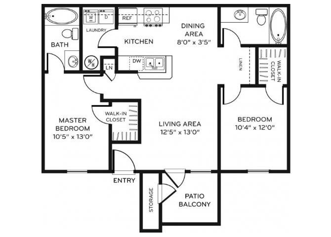 C1 Floor Plan 2 Bedroom 2 Bath