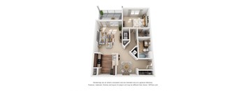 a stylized floor plan with a bedroom and a living room
