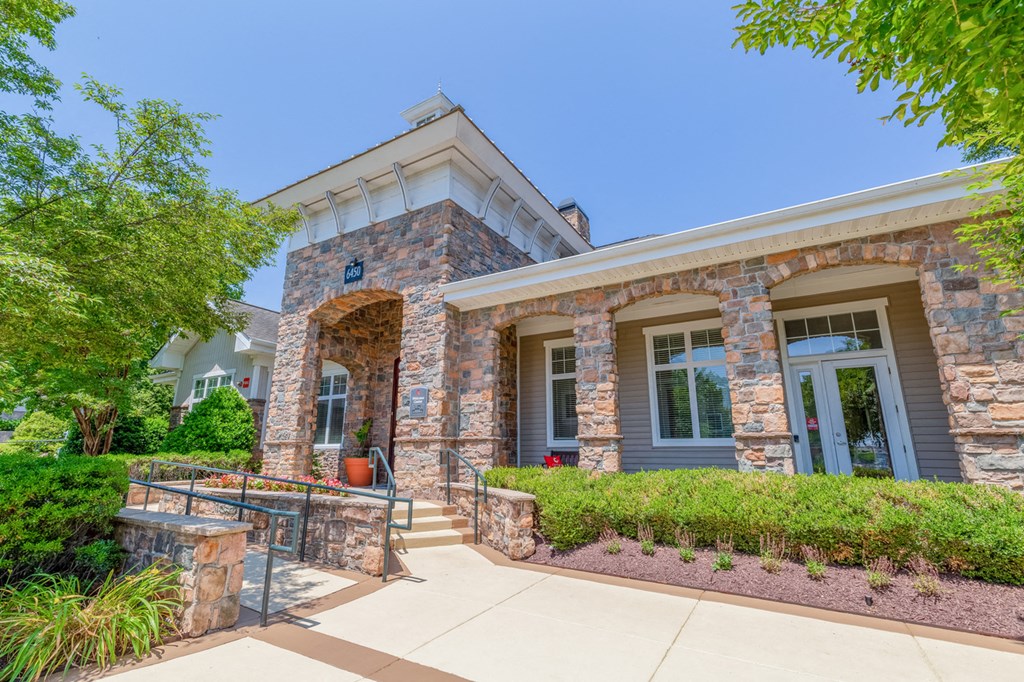 the front of a leasing building